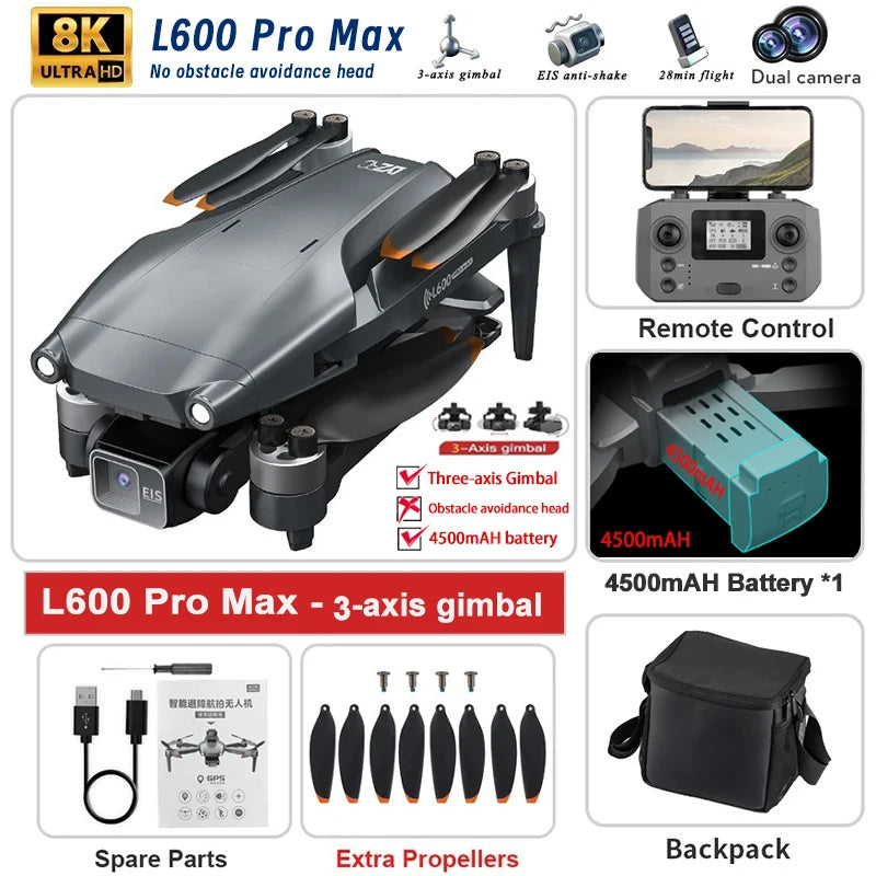 L600 PRO MAX Drone 4K Professional 3-Axis