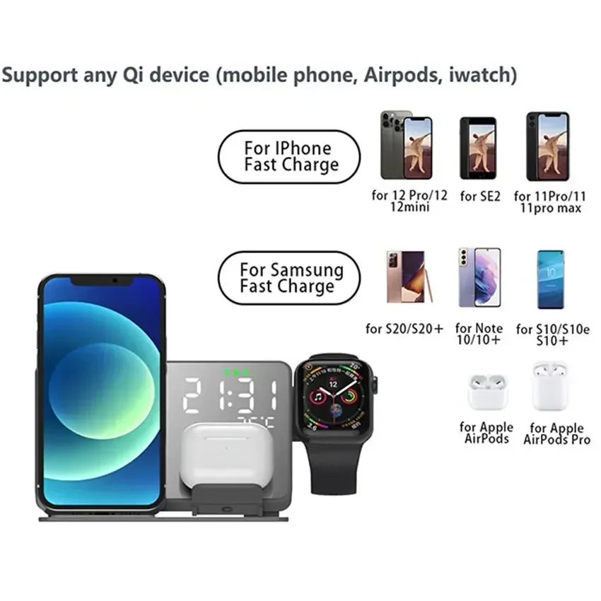 Wireless Charger Alarm Clock Stand Fast