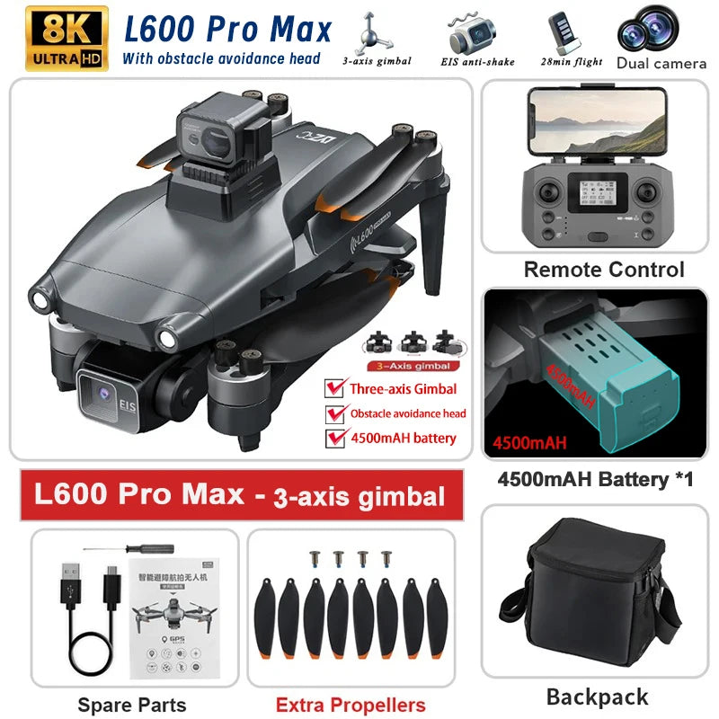 L600 PRO MAX Drone 4K Professional 3-Axis