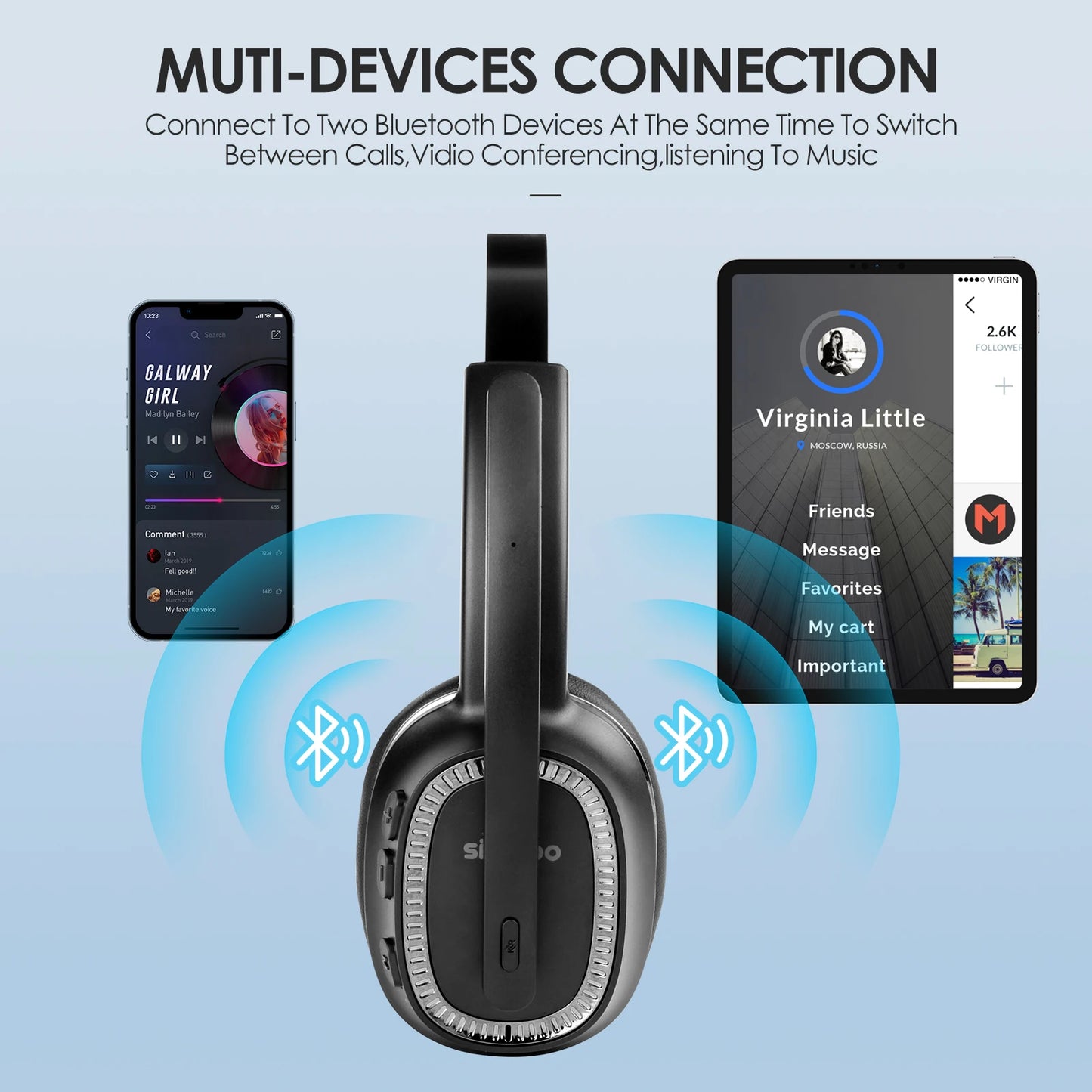 Wireless Call Center Headset with Mic Noise Canceling