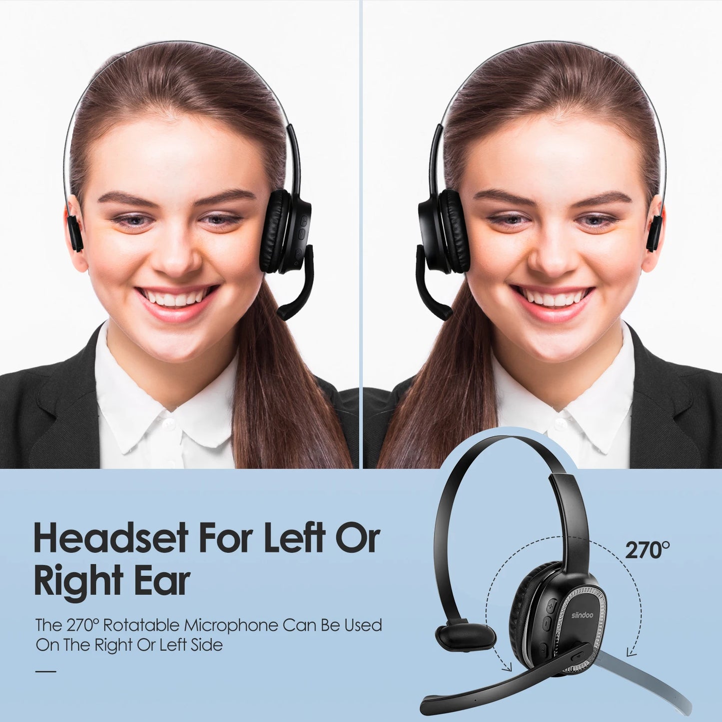 Wireless Call Center Headset with Mic Noise Canceling